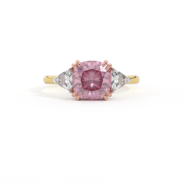 Trilogy Cushion Pink Sapphire 18K Yellow Gold Ring