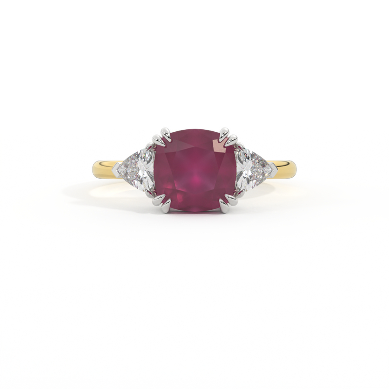Trilogy Cushion Ruby 18K Yellow Gold Ring