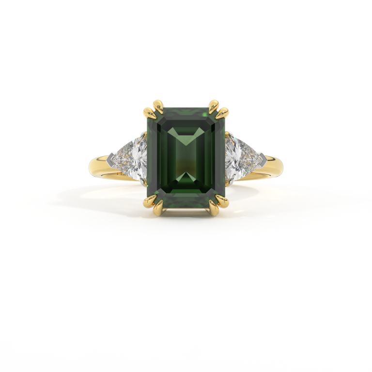 Trilogy Emerald Green Sapphire 18K Yellow Gold Ring