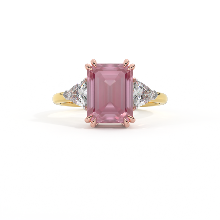 Trilogy Emerald Pink Sapphire 18K Yellow Gold Ring