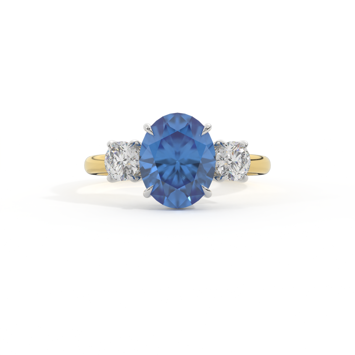 Trilogy Oval Blue Sapphire 18K Yellow Gold Ring