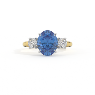 Trilogy Oval Blue Sapphire 18K Yellow Gold Ring