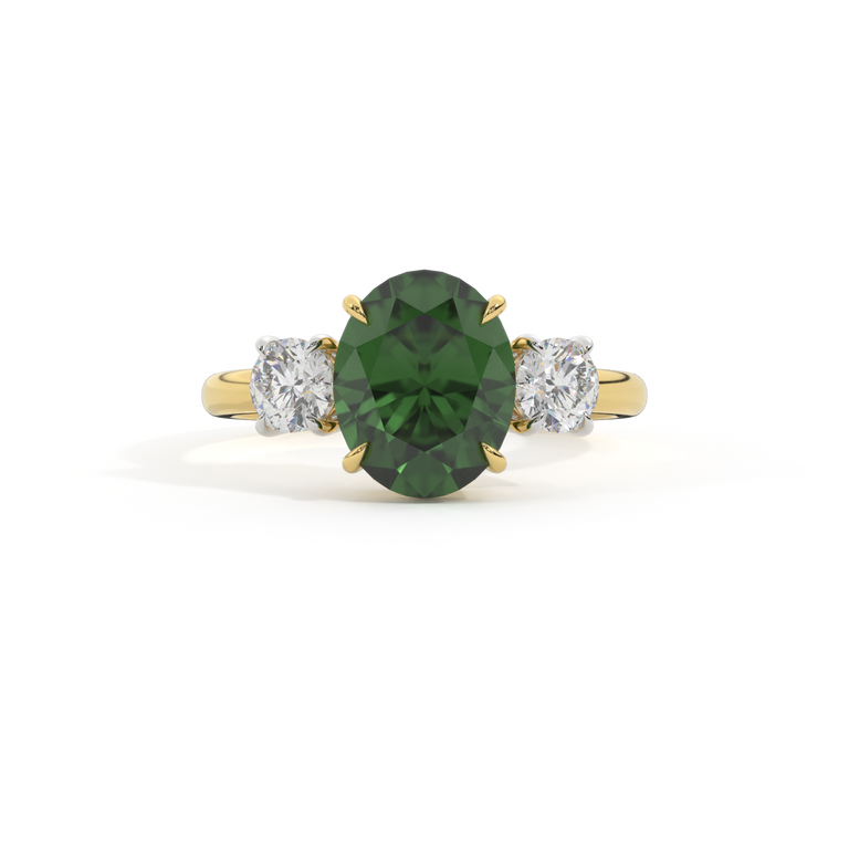 Trilogy Oval Green Sapphire 18K Yellow Gold Ring