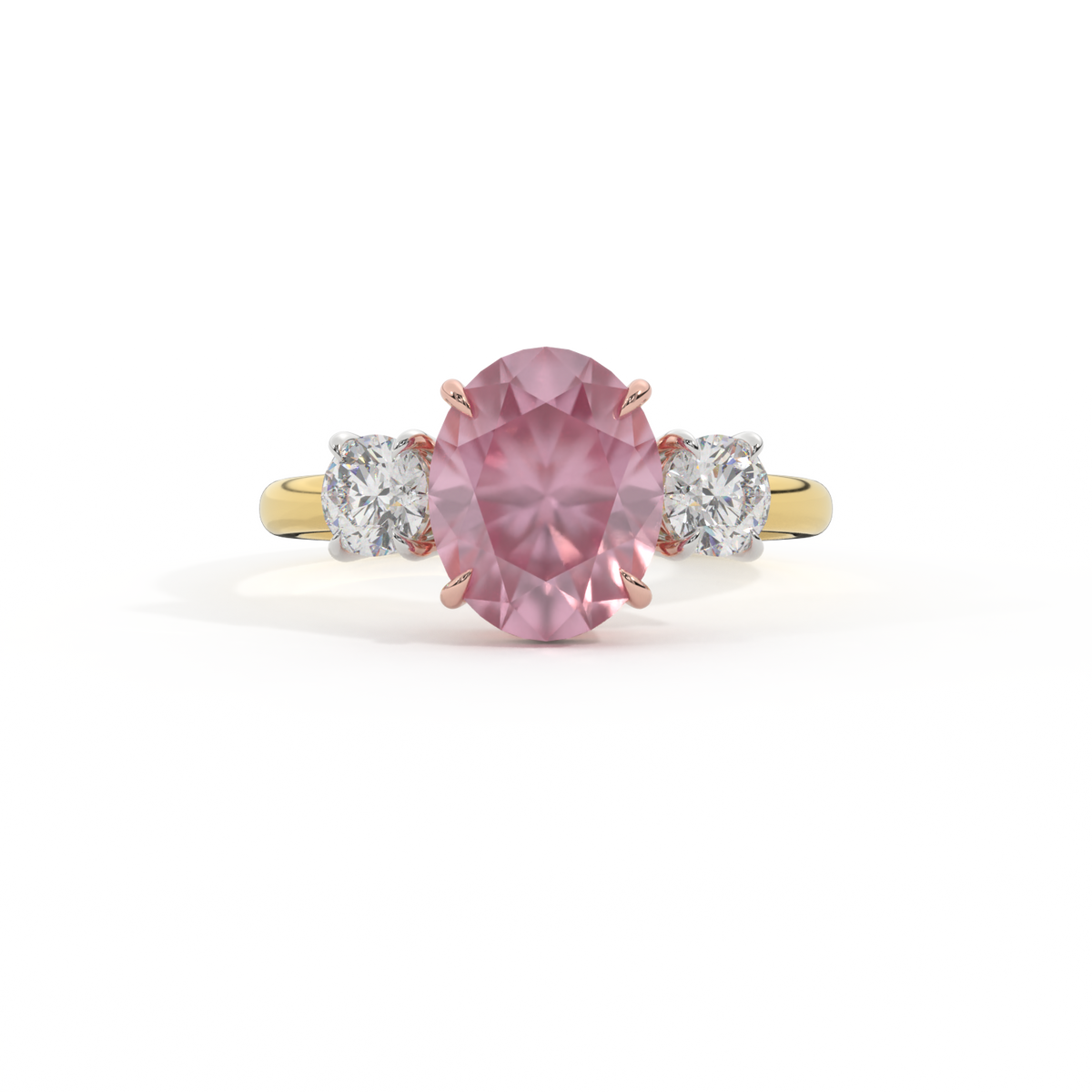Trilogy Oval Pink Sapphire 18K Yellow Gold Ring