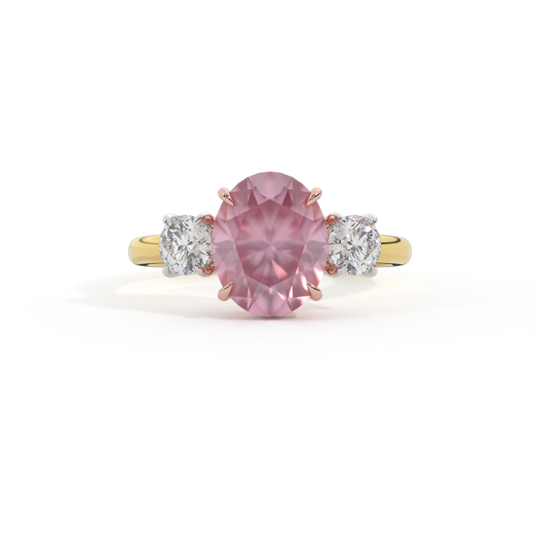 Trilogy Oval Pink Sapphire 18K Yellow Gold Ring