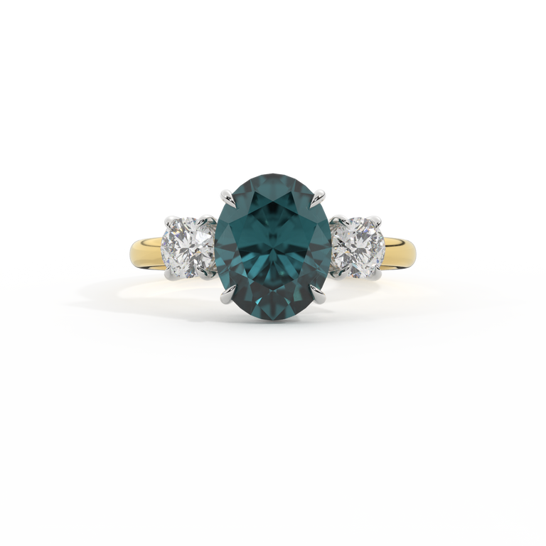 Trilogy Oval Teal Sapphire 18K Yellow Gold Ring
