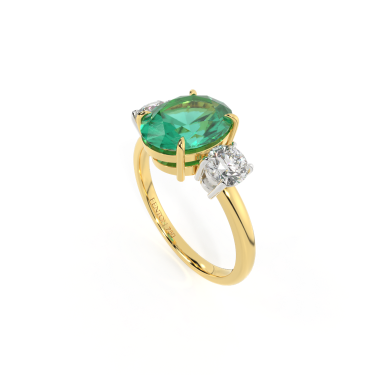Trilogy Oval Emerald 18K Yellow Gold Ring