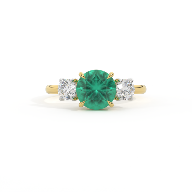Trilogy Round Emerald 18K Yellow Gold Ring