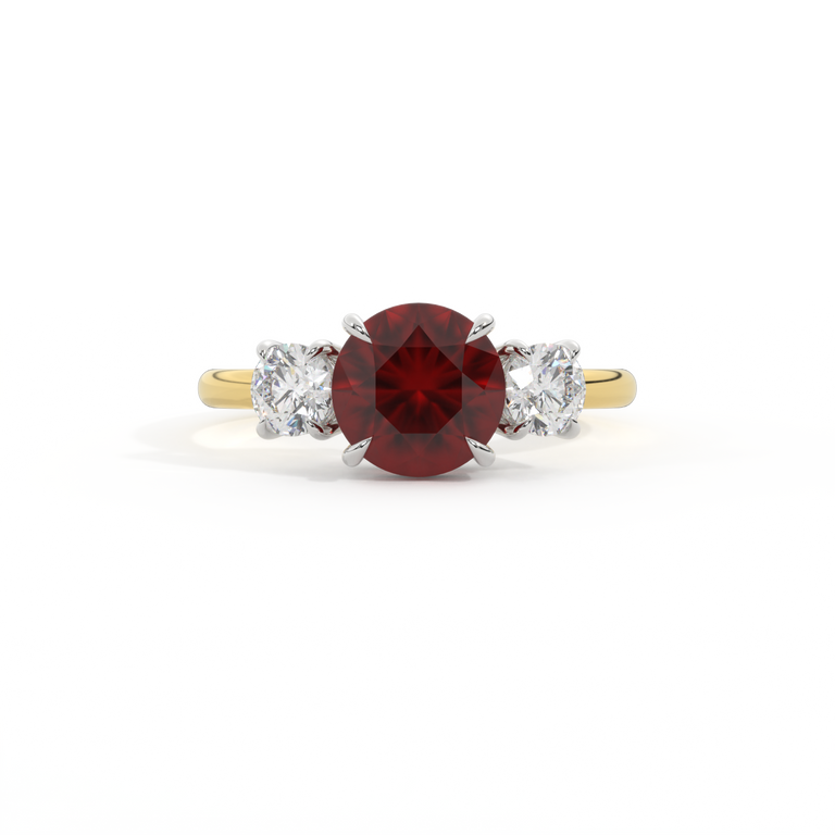 Trilogy Round Garnet 18K Yellow Gold Ring