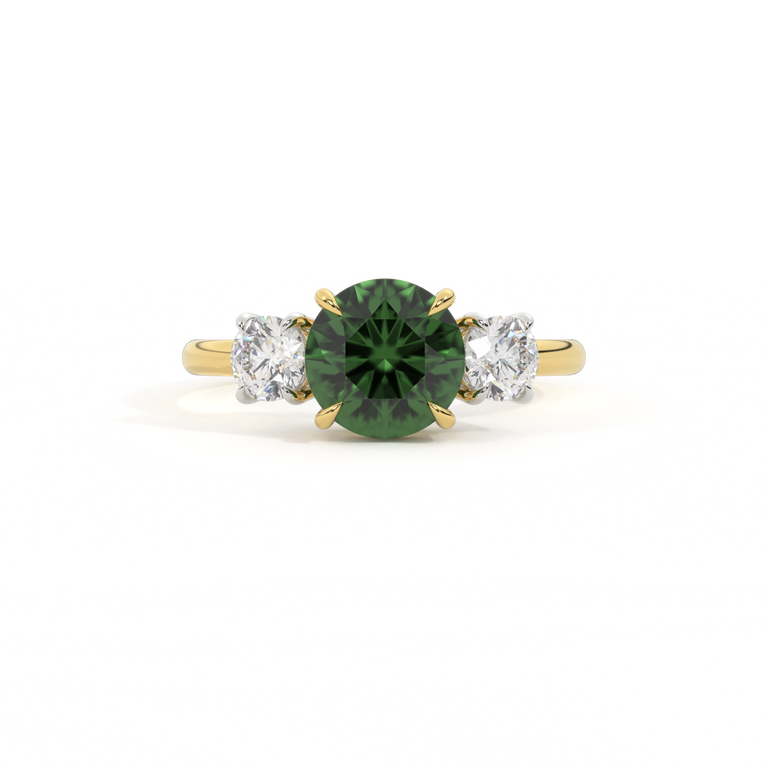 Trilogy Round Green Sapphire 18K Yellow Gold Ring