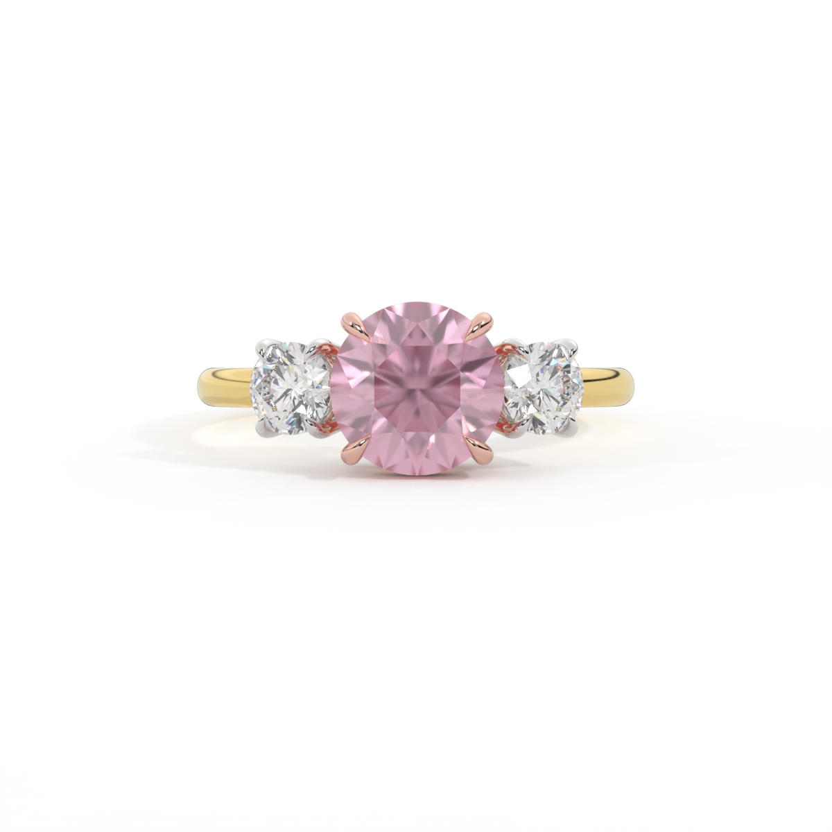 Trilogy Round Pink Sapphire 18K Yellow Gold Ring