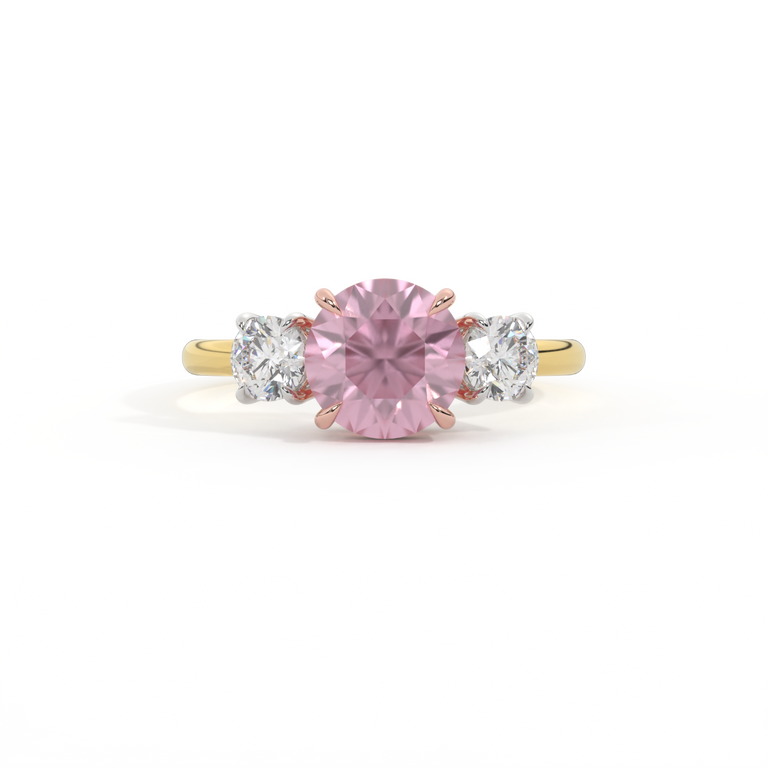 Trilogy Round Pink Sapphire 18K Yellow Gold Ring
