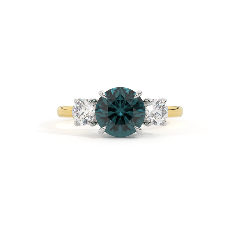 Trilogy Round Teal Sapphire 18K Yellow Gold Ring