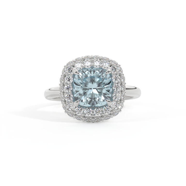 Vintage Cushion Aquamarine Platinum Ring