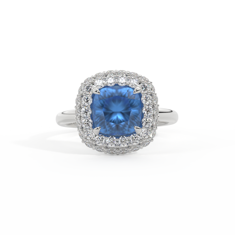 Vintage Cushion Blue Sapphire Platinum Ring