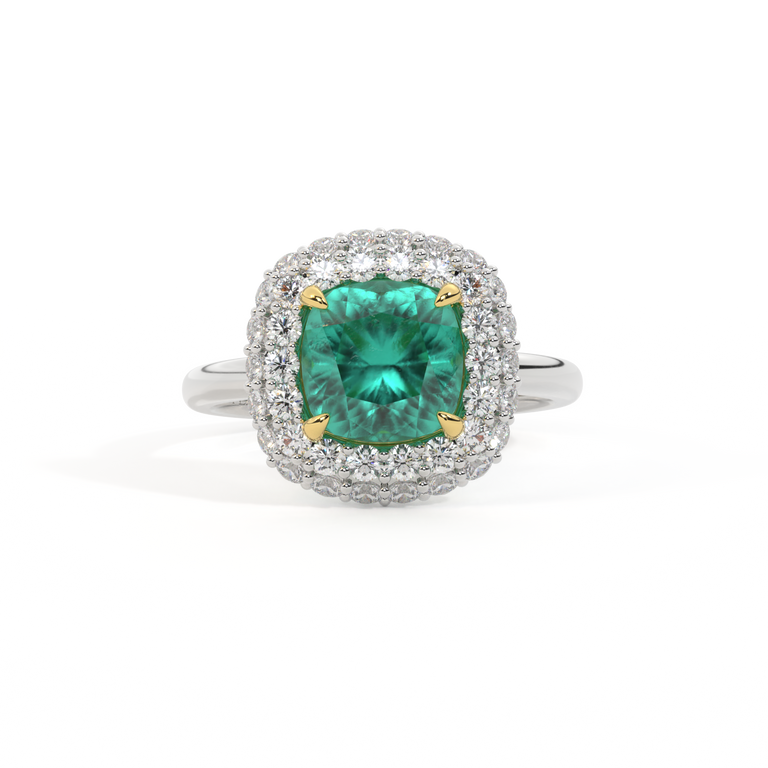 Vintage Cushion Emerald Platinum Ring