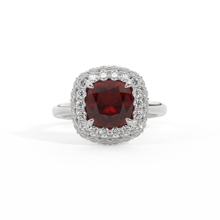 Vintage Cushion Garnet Platinum Ring