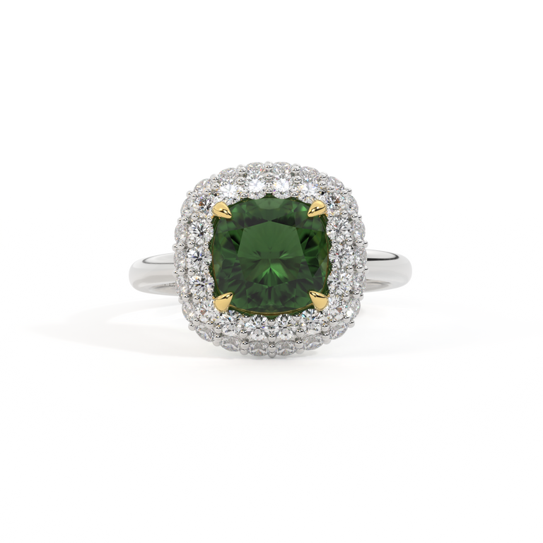 Vintage Cushion Green Sapphire Platinum Ring