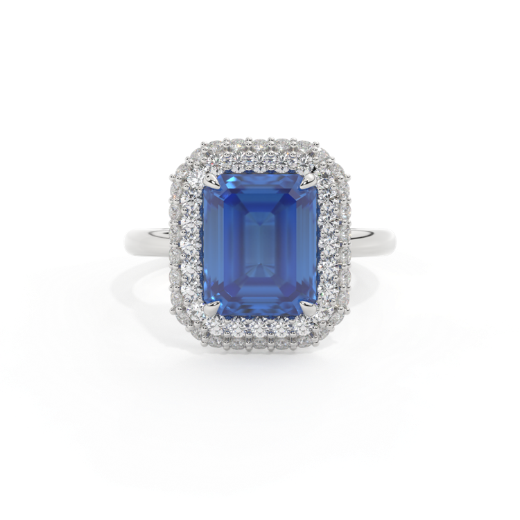 Vintage Emerald Blue Sapphire Platinum Ring