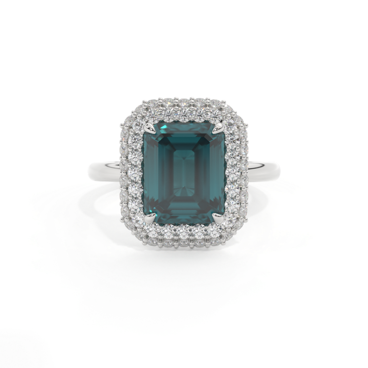 Vintage Emerald Teal Sapphire Platinum Ring