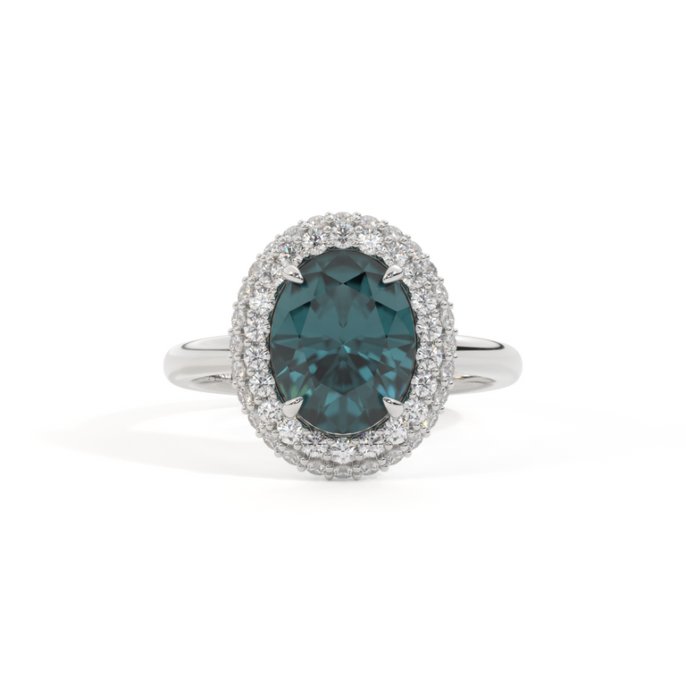 Vintage Oval Teal Sapphire Platinum Ring