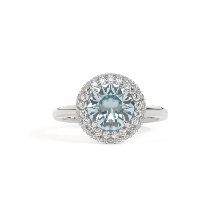 Vintage Round Aquamarine Platinum Ring