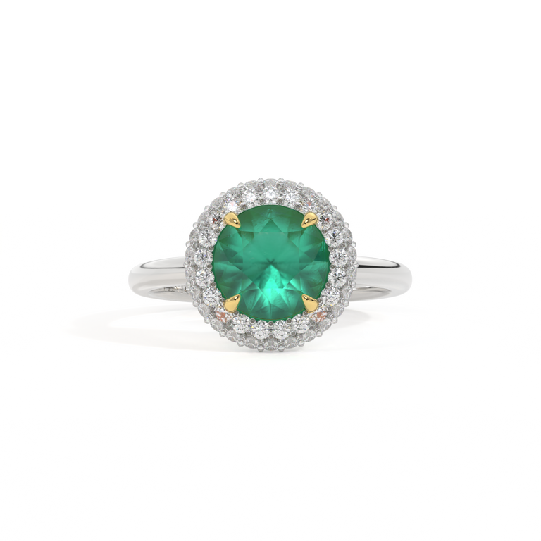 Vintage Round Emerald Platinum Ring
