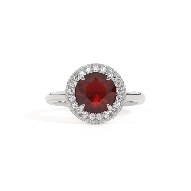 Vintage Round Garnet Platinum Ring