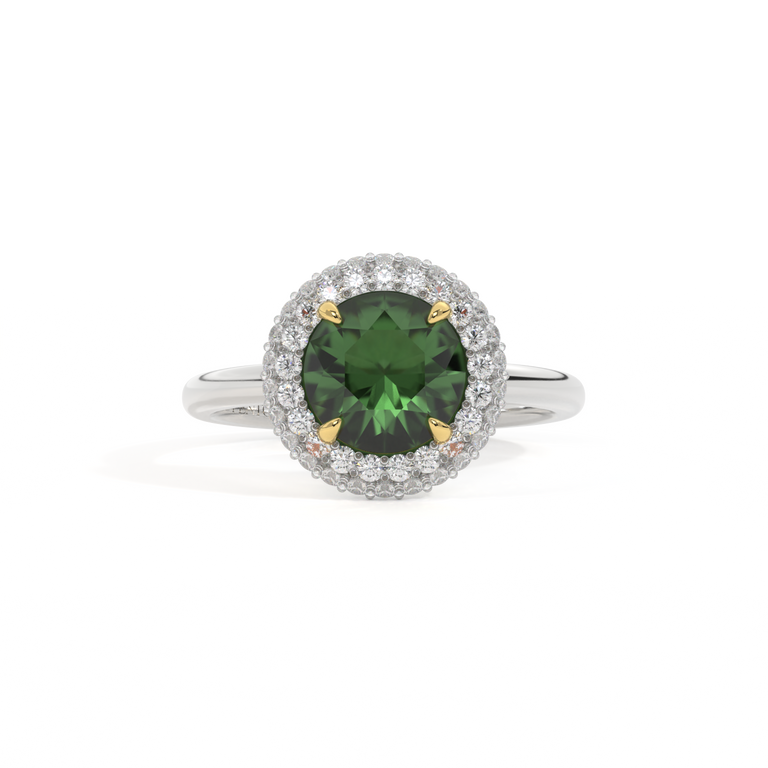 Vintage Round Green Sapphire Platinum Ring