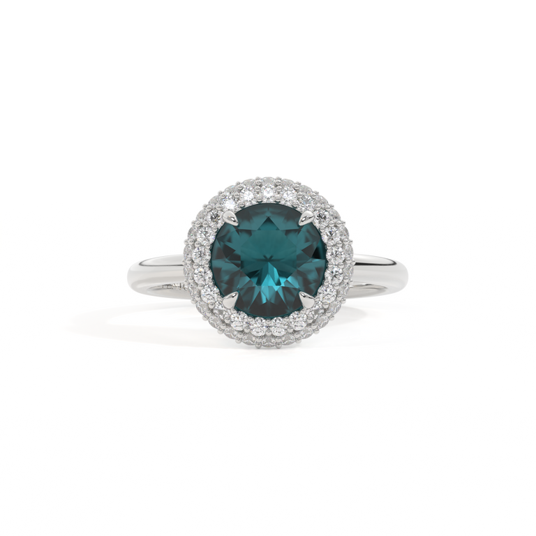 Vintage Round Teal Sapphire Platinum Ring