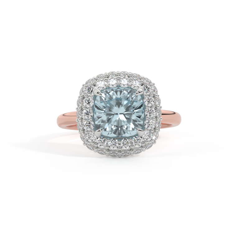 Vintage Cushion Aquamarine 18K Rose Gold Ring