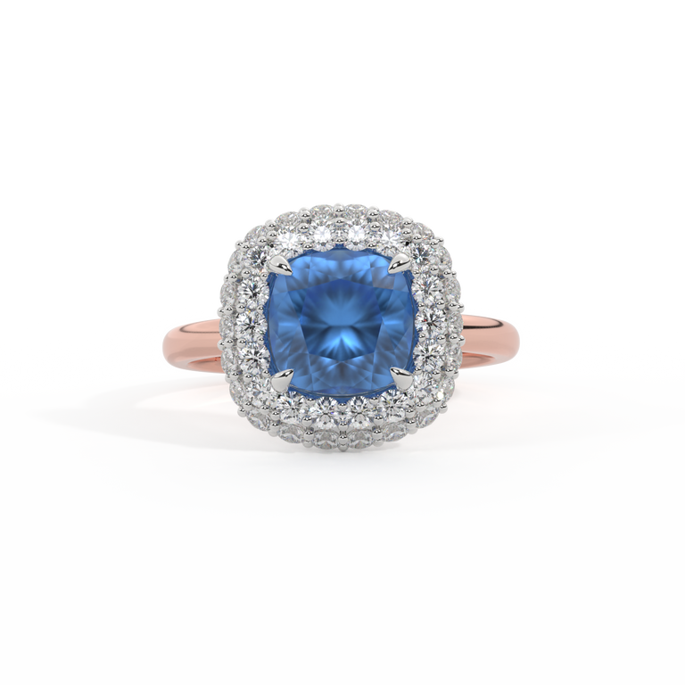 Vintage Cushion Blue Sapphire 18K Rose Gold Ring
