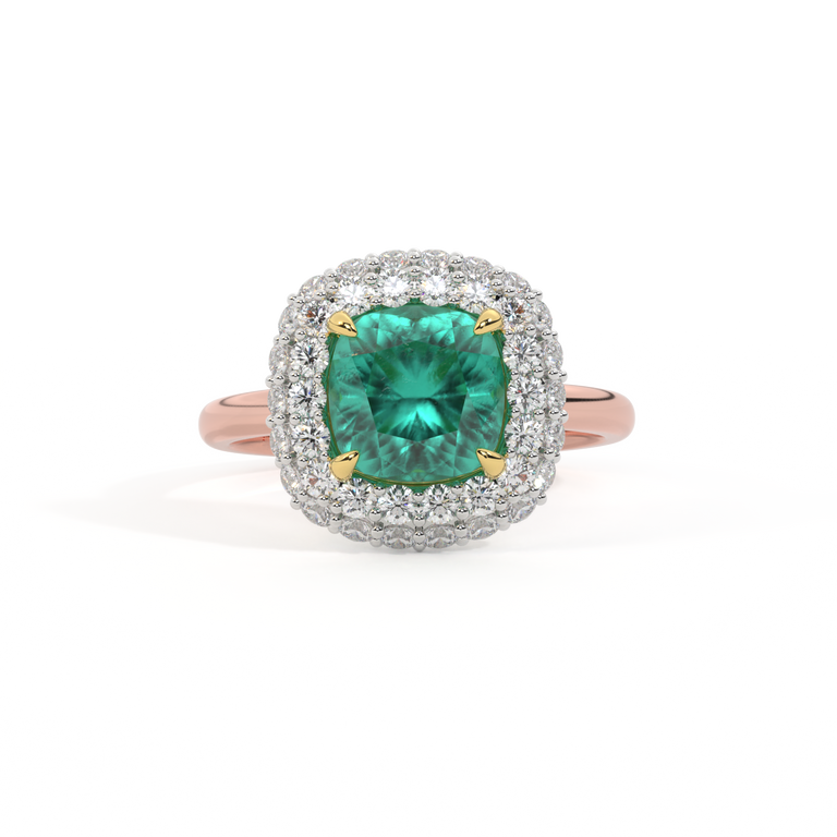 Vintage Cushion Emerald 18K Rose Gold Ring