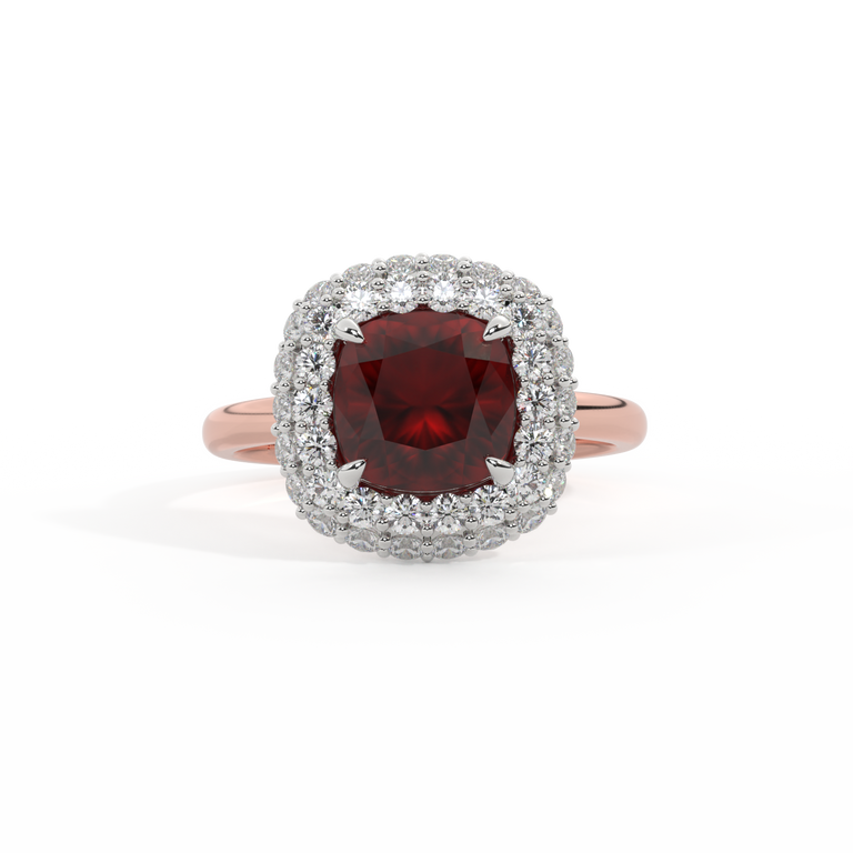 Vintage Cushion Garnet 18K Rose Gold Ring