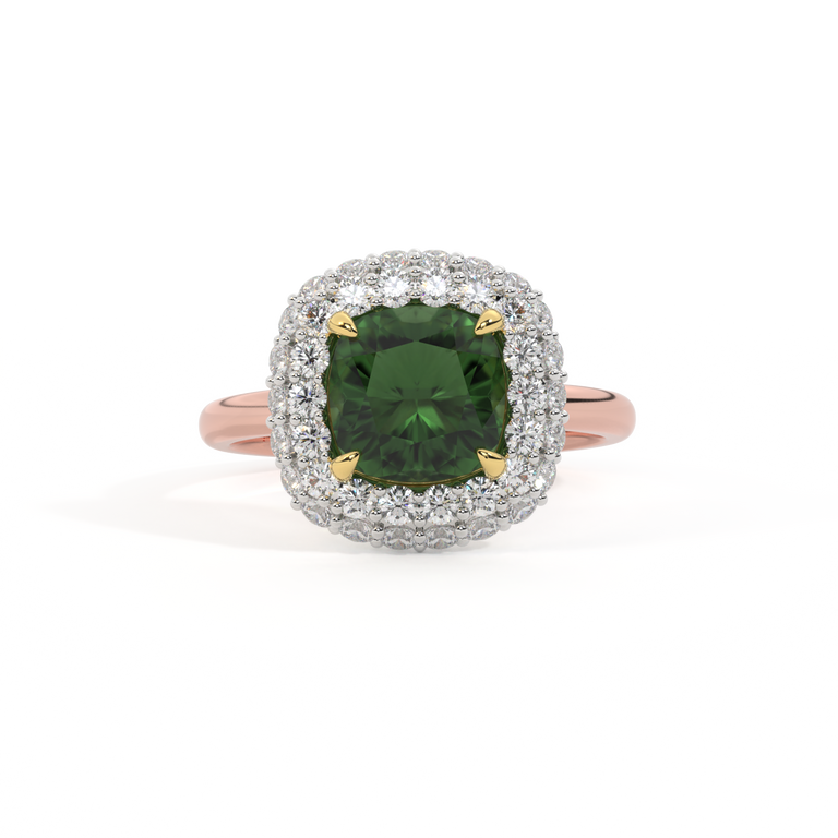 Vintage Cushion Green Sapphire 18K Rose Gold Ring