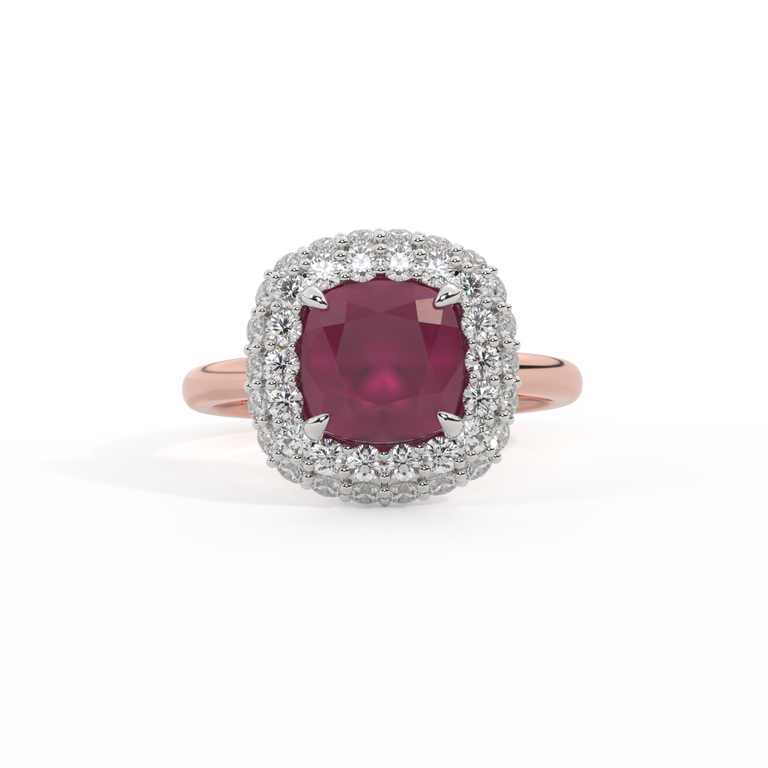 Vintage Cushion Ruby 18K Rose Gold Ring