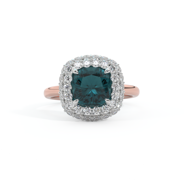 Vintage Cushion Teal Sapphire 18K Rose Gold Ring
