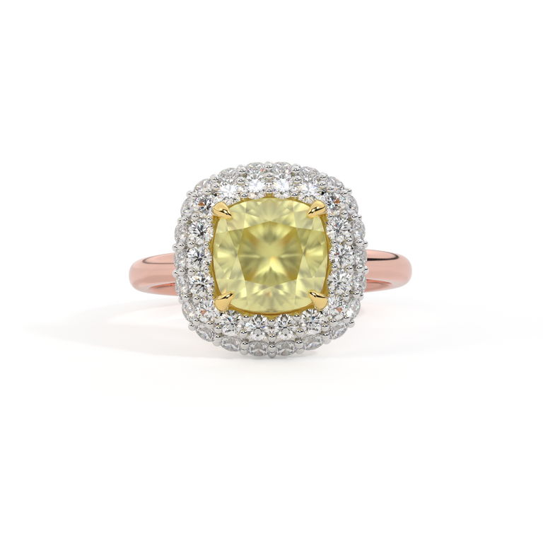 Vintage Cushion Yellow Sapphire 18K Rose Gold Ring