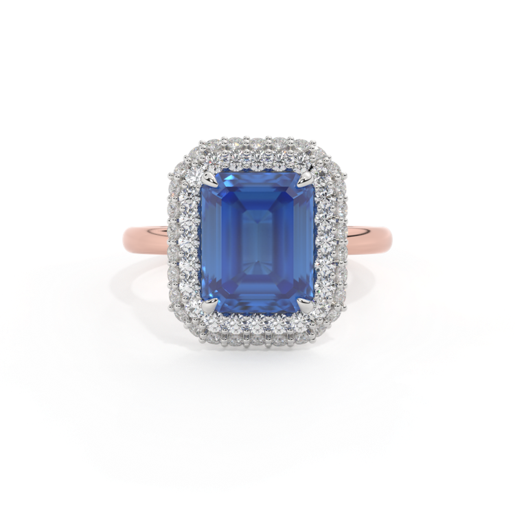 Vintage Emerald Blue Sapphire 18K Rose Gold Ring
