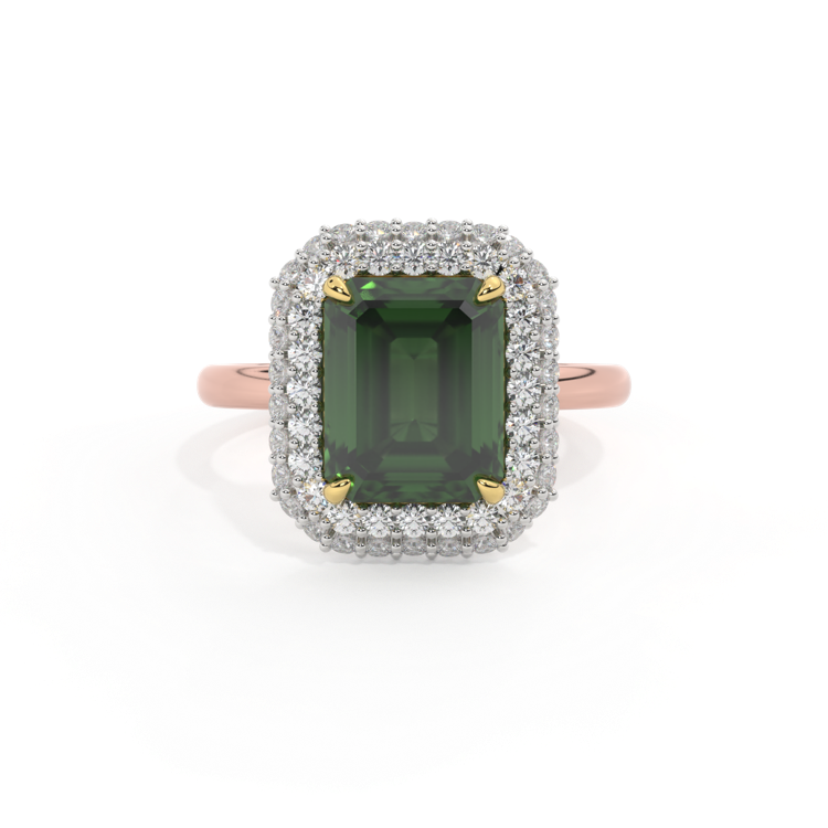 Vintage Emerald Green Sapphire 18K Rose Gold Ring