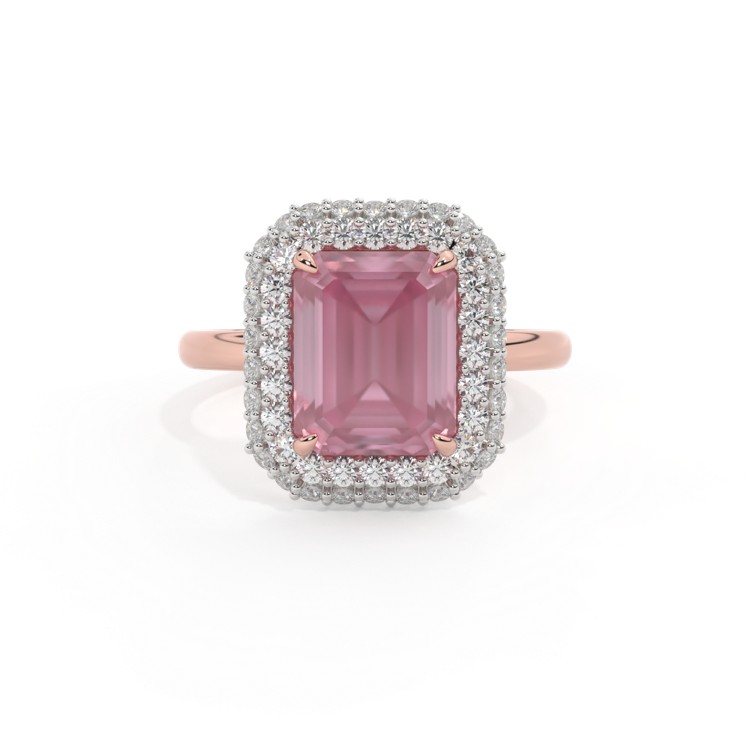Vintage Emerald Pink Sapphire 18K Rose Gold Ring