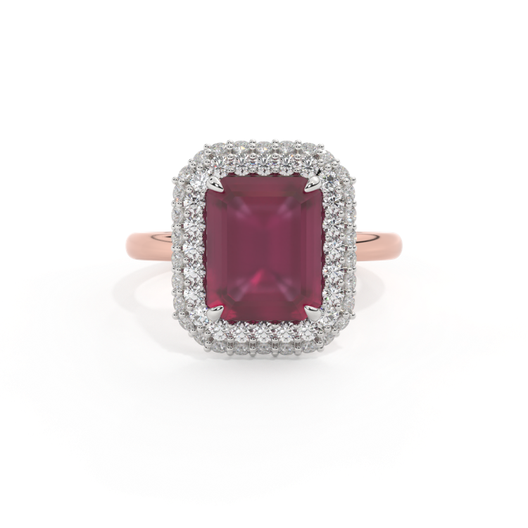 Vintage Emerald Ruby 18K Rose Gold Ring