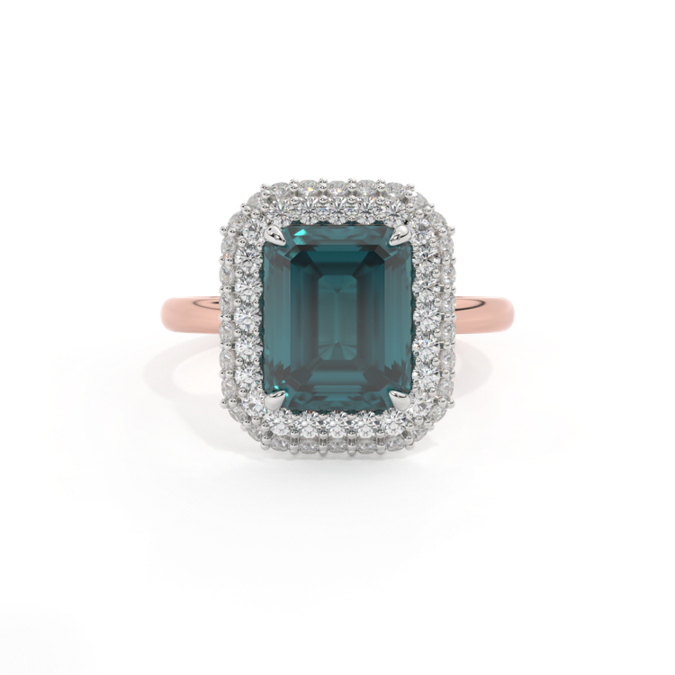 Vintage Emerald Teal Sapphire 18K Rose Gold Ring