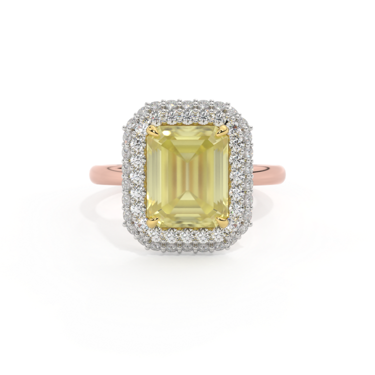 Vintage Emerald Yellow Sapphire 18K Rose Gold Ring