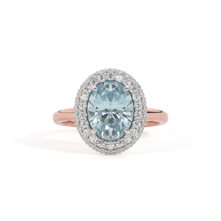 Vintage Oval Aquamarine 18K Rose Gold Ring