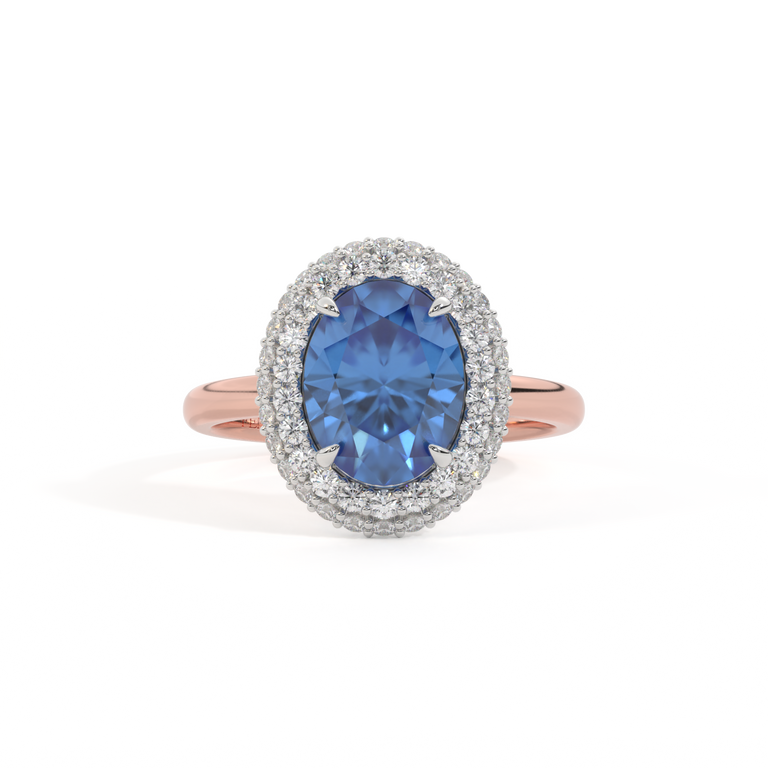 Vintage Oval Blue Sapphire 18K Rose Gold Ring
