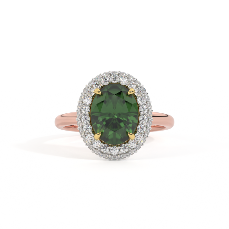 Vintage Oval Green Sapphire 18K Rose Gold Ring