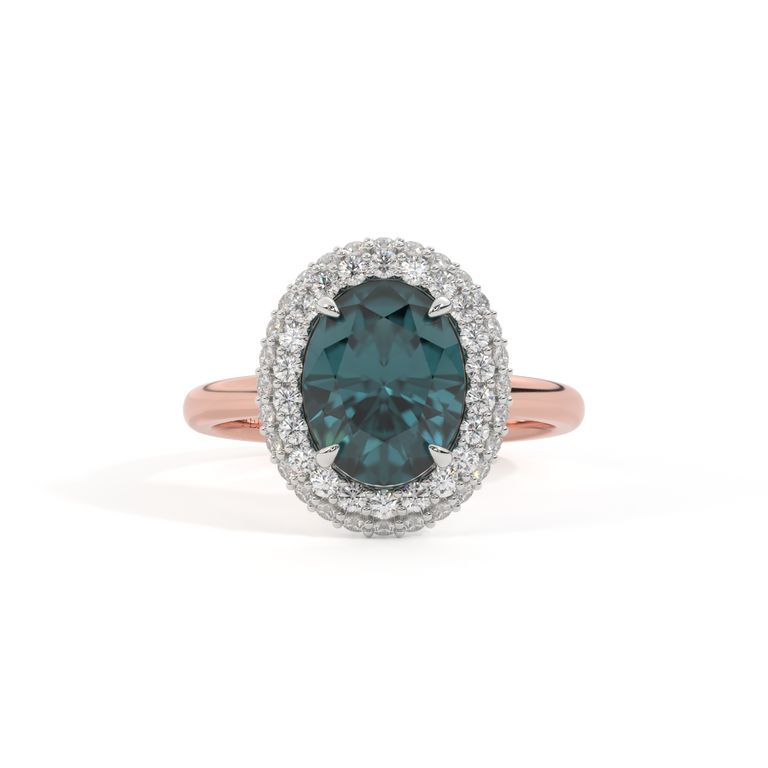 Vintage Oval Teal Sapphire 18K Rose Gold Ring