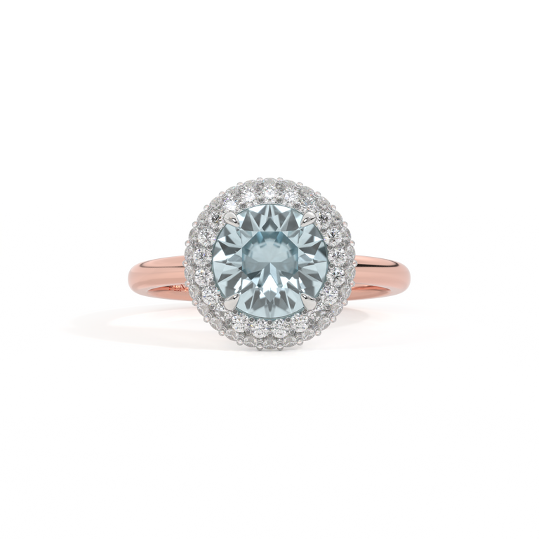 Vintage Round Aquamarine 18K Rose Gold Ring