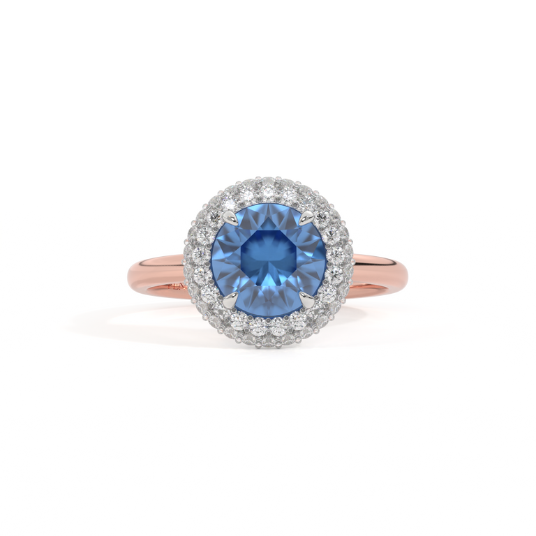 Vintage Round Blue Sapphire 18K Rose Gold Ring